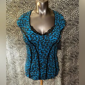 GUESS Leopard Print Corset Style Tank with Rhinestones